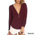 2016 6 Color Solid Autumn V Neck Long Sleeve Zipper Sexy Chiffon Blouses Women Work Wear Blusas Femininas Tops