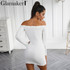 Glamaker Sexy off shoulder bodycon dress women Elegant ruffle long sleeve short dress Knitting wrap mini party dress vestidos