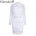 Glamaker Sexy hollow out white lace dress Women elegant ruffle black mini dress vestidos Autumn female bodycon christmas dress