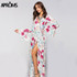 Aproms Flare Sleeve Wrap Tie Boho Long Maxi Dress Women Long Sleeve Flower Print Festival Day Dresses Female Loose Dress Vestido