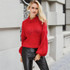 Elegant Red Lantern Sleeve Knitted Sweater for Women - Lily Rosie