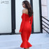 Adyce 2018 Fashion Spring Bandage Dress Red Women Brand Slash Neck Long Sleeve Fishtail Dresses Celebrity Party Dress Vestidos