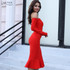 Adyce 2018 Fashion Spring Bandage Dress Red Women Brand Slash Neck Long Sleeve Fishtail Dresses Celebrity Party Dress Vestidos