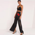 HDY Haoduoyi Fashion Flora Embroidery Pants Women High Waist Slim Female Wide Leg Pants Vintage Black Split Ladies Casual Pants