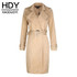 HDY Haoduoyi Fashion Drawstring Coats Women Long Sleeve Female Longline Outwear Solid Turn-down Collar Ladies Trench Coats