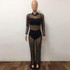 Kostlich 2017 Sexy Women Jumpsuit O-Neck Long Sleeve Mesh Patchwork Jumpsuits Striped See Through Rompers Women Jumpsuit Clothes