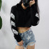 Fashion 2017 Hoodies Sweatshirt Women Letters Print Black Hoodies Women Cropped Tops Streetwear Loose Casual Sweatshirt Hoodies