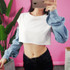 Fashion 2017 Hoodies Sweatshirt Women Denim Patchwork Sweatshirt Women Cropped Tops Streetwear Casual White Sweatshirt Women