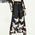 2017 Fashion Women Palazzo Pant Retro Black Wide Leg Pant Animal Crane Printed Causal Pants Elegant PT141