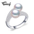 FENASY Pearl Jewelry,double Pearl rings,Natural Freshwater Pearl rings,925 Silver rings for women charms silver 925 original