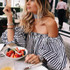 Casual Striped Printed Halter Slash Neck Blouse Shirt Women Sexy Off Shoulder Top Plus Size Long Sleeve Fashion Blouses Blusas