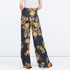 2016 Summer Women Wide Leg Pants Causal High Waisted Loosen Long Pants for Female Floral Printing Black Trousers Boho
