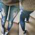 Retro Lady Women Skinny Slim Distressed Stretchy Jeans Leggings Jegging Pants