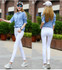 2016 new arrivals White high waist women jeans female trousers Korean slim pencil pants stretch pants Denim Pants Trousers