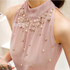 2016 New Arrival Fashion Women Beading Chiffon Blouse Fashion Sleeveless Women Turtleneck Chiffon Blouse Shirt Women Top