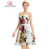 Grace Karin Short Prom Dresses Flower Pattern 2017 Strapless Sexy Knee Length Floral Print Chiffon Party Gown Vibrant Prom Dress