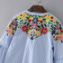 OMCHIONBlusas Mujer De Moda 2017 O Neck Floral Embroidery Blouse Long Sleeve Blue Striped Women Shirt Casual Summer Tops TS149