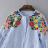 OMCHIONBlusas Mujer De Moda 2017 O Neck Floral Embroidery Blouse Long Sleeve Blue Striped Women Shirt Casual Summer Tops TS149