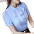 New elegant Ruffles shirt women OL formal slim stand collar short sleeve chiffon blouse office ladies work wear plus size tops