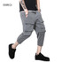 Big Pocket Male Harem Pant Jogger Sweatpants Men Fashion Casual Calf Length Trousers