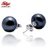 FEIGE 9.5-10mm Freshwater Black Pearls 925 Sterling Silver Retro Simplicity Style Pearl Stud Earrings For Women Fine Jewelry