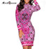 Vintage Women Dress Tribal Print Long Sleeve Bodycon Dresses Ladies Sheath Purple Dress Women 2017 New Arrivals Woman Clothing