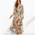 DOMODA Floral Printed Maxi Dress Women Loose Wrap Tie Waist Casual Summer Dresses Long Ladies Butterfly Vestidos Robe Female