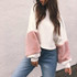 Faux Fur Cropped Hoodies Women Oversized Long Sleeve Pink x White Pacthwork Sweatshirts Warm Casual Loose Sexy Pullover Tops