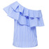 Fashion Striped Print One Shoulder Women Blouse Slash Neck Pink Tops Ruffled Vintage Ladies Blue blusas mujer de moda 2017