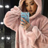 Warm Women Oversize Hoodies Sweatshirts Autumn Winter Solid Color Fleece Long Sleeve Loose Pullover