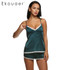 Ekouaer Women Clothes for Summer Shorts Sets V-Neck Sleepwear Satin Pajama women's Pajamas Spaghetti Strap Lace Sexy Pajama Set