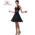 Grace Karin Black Prom Dress 2017 Sexy V-neck Knee length Chiffon Short Prom Gowns Ruching Party Gown Special Occasion Dresses