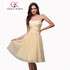 Grace Karin 2017 Cheap Bridesmaid Dress Gown Yellow Knee Length Short Bridesmaid Dresses Chiffon Sweetheat Party Prom Dresses