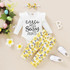 Baby Girls Letter Printed Ruffled Long Sleeve Romper & Floral Printed Pants & Headband Wholesale Baby Outfits