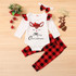 Girls Plaid Letter Printed Romper & Pants & Headband Baby Wholesale Clothing