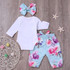 Baby Girls Long Sleeve Floral Printed Romper & Pants & Headband