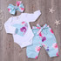 Baby Girls Long Sleeve Floral Printed Romper & Pants & Headband