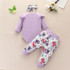 Baby Girls Letter Printed Long Sleeve Romper & Floral Pants & Headband