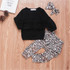 Girls Long Sleeve Ruffle Solid Top & Leopard Pants & Headband