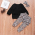 Girls Long Sleeve Ruffle Solid Top & Leopard Pants & Headband