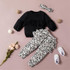 Girls Ruffle Long-sleeve Solid Tops & Leopard Pattern Pants & Headband
