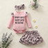 Baby Girls Leopard Letter Romper & Skirt & Headband Baby Wholesale Clothes
