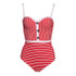 Women Striped Push Up Polyester Bodysuit One Piece Swimsuit