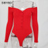 Off Shoulder Strapless Skinny Bodysuits V-Neck Long Sleeve Button Sexy Romper