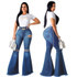 Fashion Denim Flare Pants Women Retro Ripped Jeans Wide Leg Trousers Lady