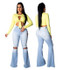 Fashion Denim Flare Pants Women Retro Ripped Jeans Wide Leg Trousers Lady