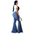 Fashion Denim Flare Pants Women Retro Ripped Jeans Wide Leg Trousers Lady