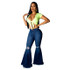 Fashion Denim Flare Pants Women Retro Ripped Jeans Wide Leg Trousers Lady
