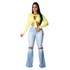 Fashion Denim Flare Pants Women Retro Ripped Jeans Wide Leg Trousers Lady