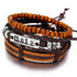 Vintage Leaf Feather Multilayer Leather Bracelet Men Fashion Braided Handmade Star Rope Wrap